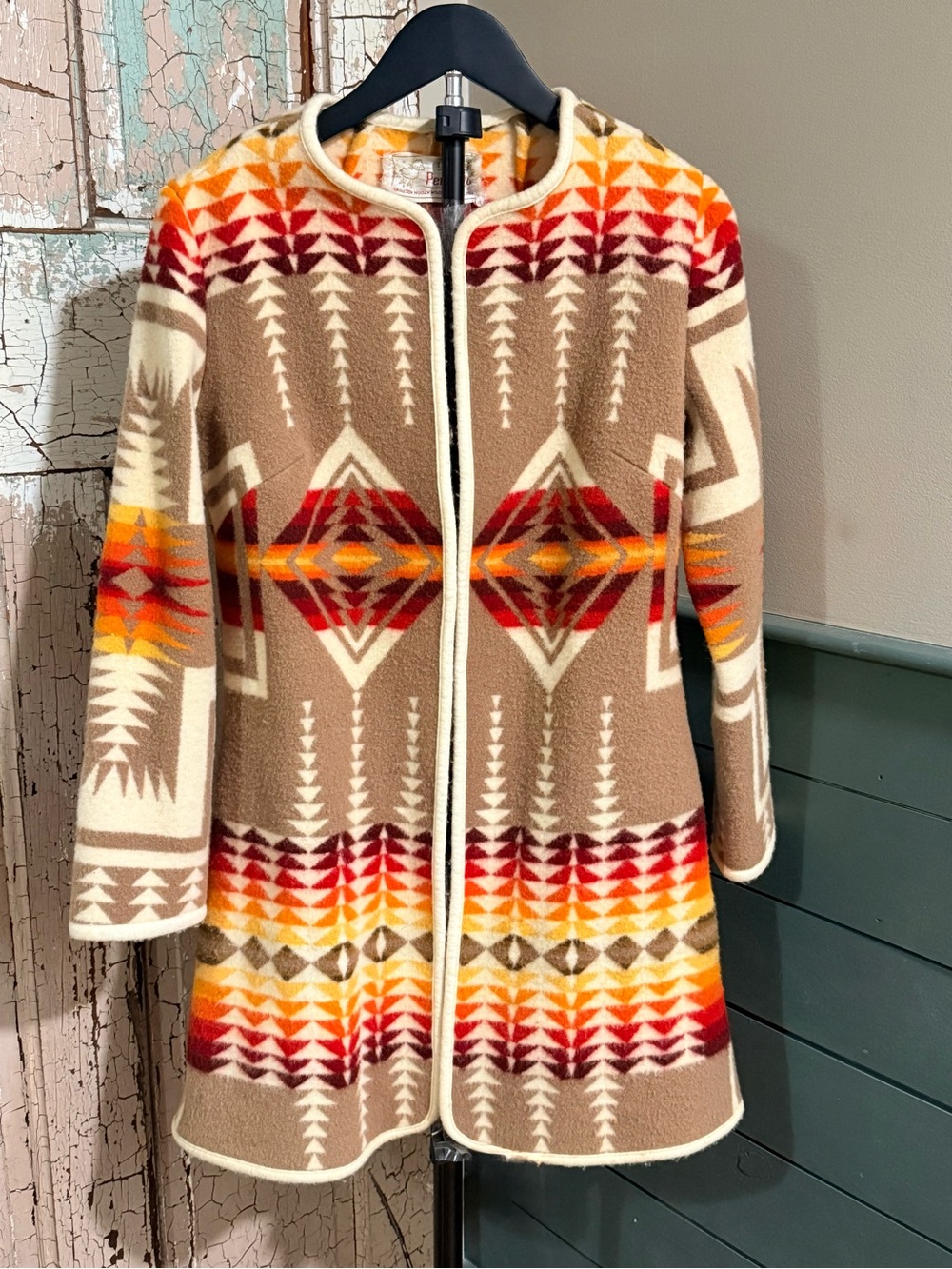 Vintage Young Pendleton Chief Joseph Wool Blanket Coat Southwestern S